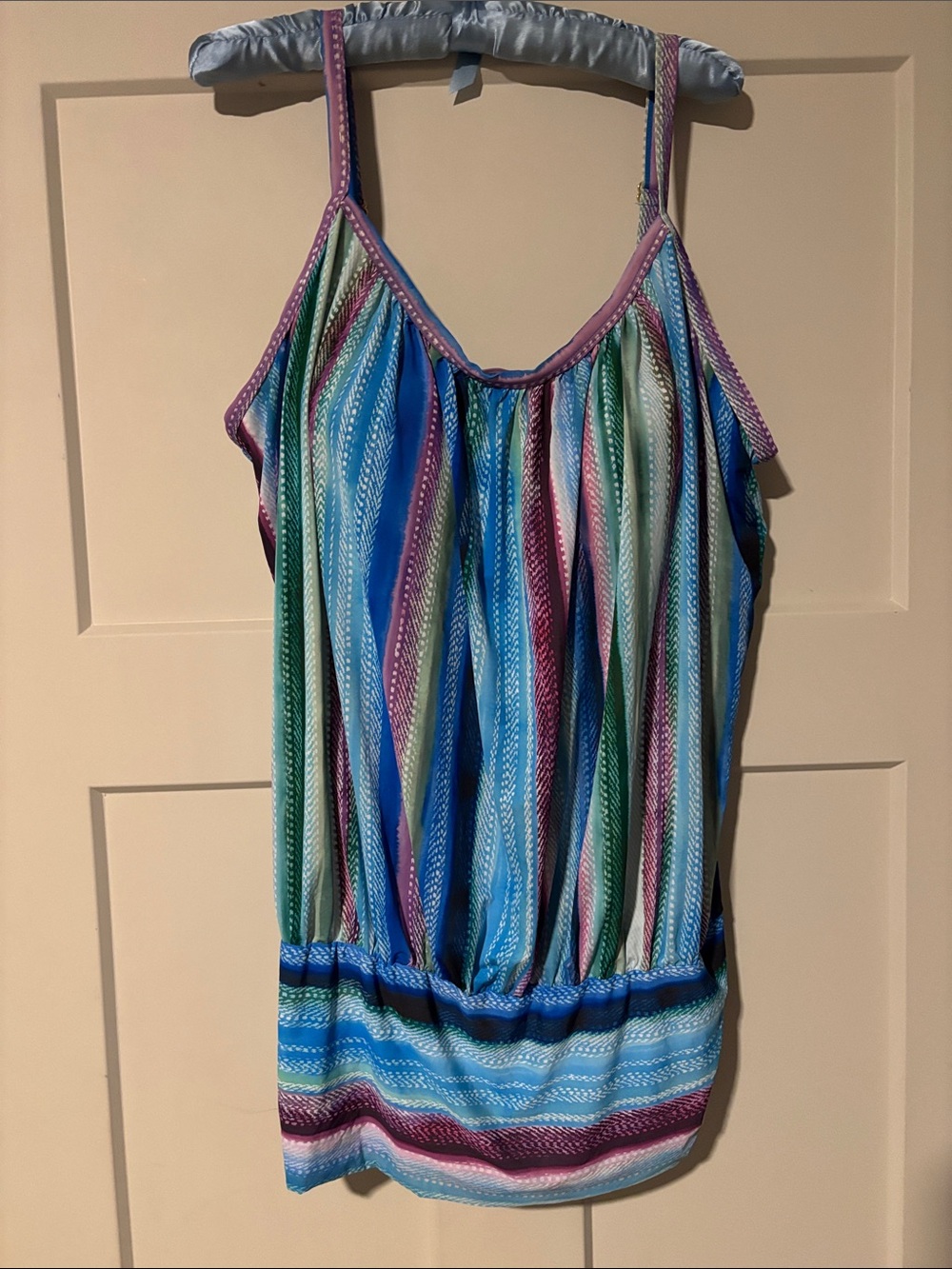 Multi-Stripe Women's Tankini Top - Blue/Green/Purple